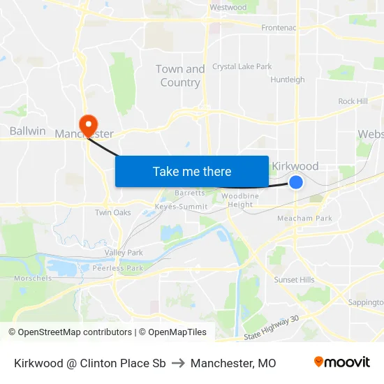 Kirkwood @ Clinton Place Sb to Manchester, MO map