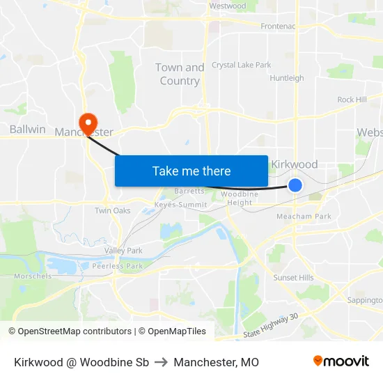 Kirkwood @ Woodbine Sb to Manchester, MO map