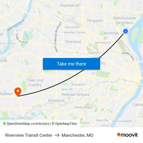 Riverview Transit Center to Manchester, MO map