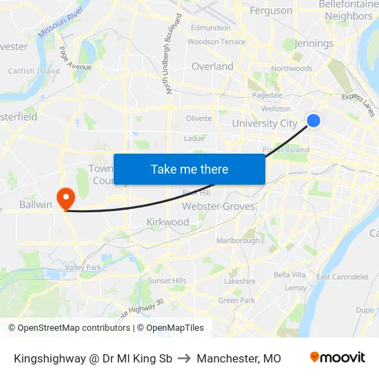 Kingshighway @ Dr Ml King Sb to Manchester, MO map