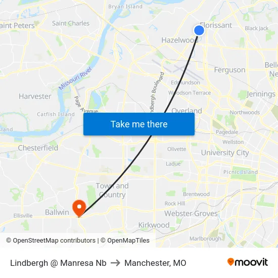 Lindbergh @ Manresa Nb to Manchester, MO map
