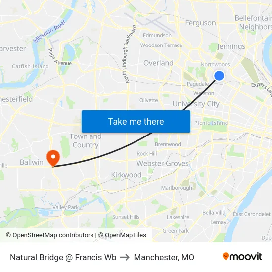 Natural Bridge @ Francis Wb to Manchester, MO map