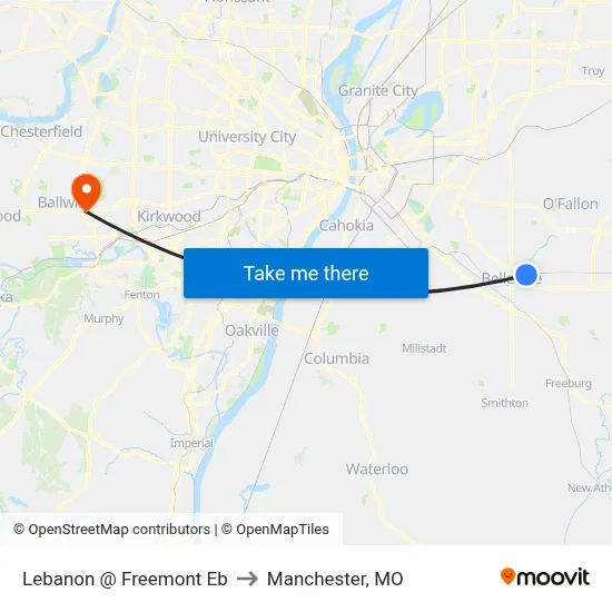 Lebanon @ Freemont Eb to Manchester, MO map