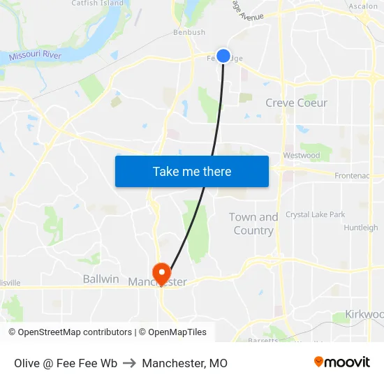 Olive @ Fee Fee Wb to Manchester, MO map