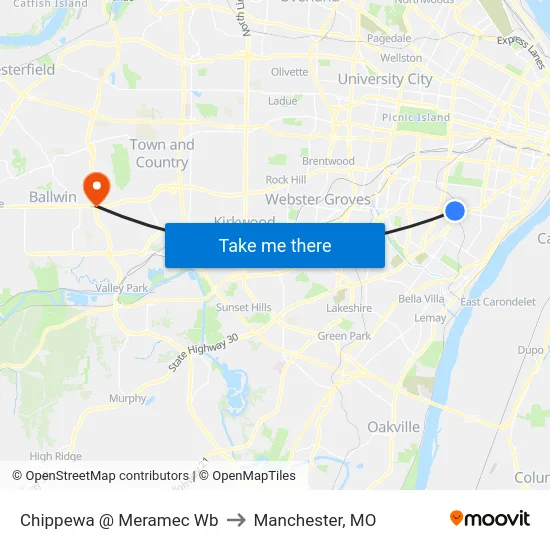 Chippewa @ Meramec Wb to Manchester, MO map
