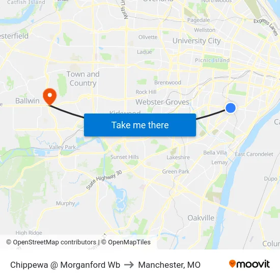 Chippewa @ Morganford Wb to Manchester, MO map