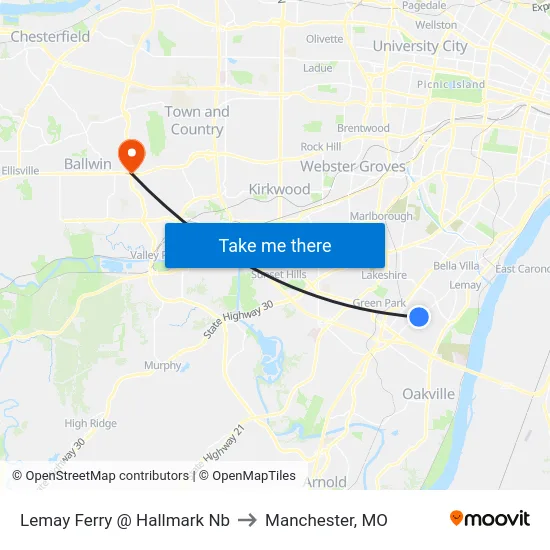 Lemay Ferry @ Hallmark Nb to Manchester, MO map