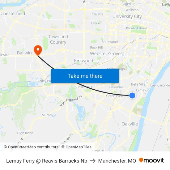 Lemay Ferry @ Reavis Barracks Nb to Manchester, MO map