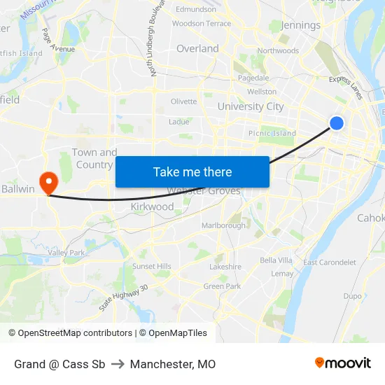 Grand @ Cass Sb to Manchester, MO map