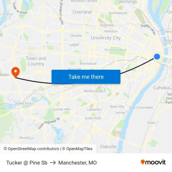Tucker @ Pine Sb to Manchester, MO map