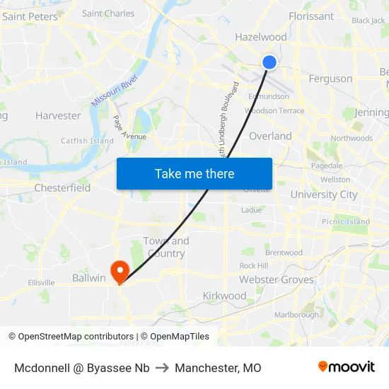 Mcdonnell @ Byassee Nb to Manchester, MO map