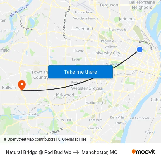 Natural Bridge @ Red Bud Wb to Manchester, MO map