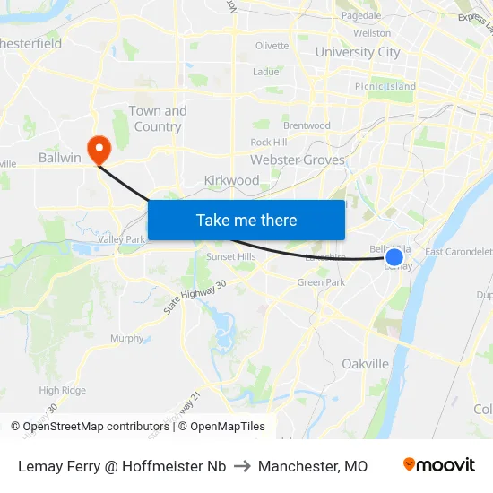 Lemay Ferry @ Hoffmeister Nb to Manchester, MO map