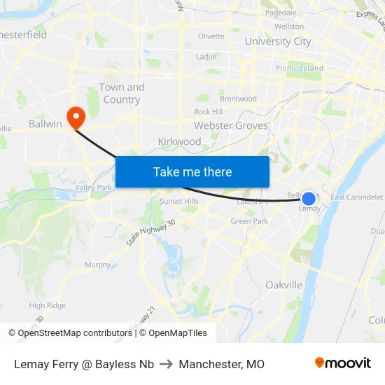 Lemay Ferry @ Bayless Nb to Manchester, MO map