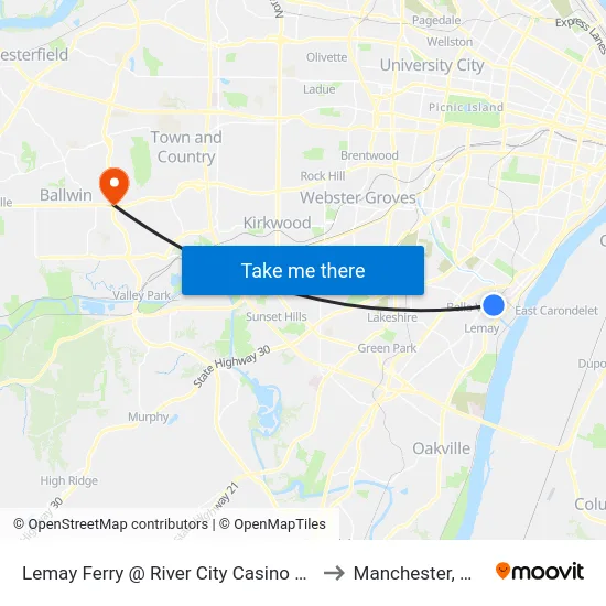 Lemay Ferry @ River City Casino Nb to Manchester, MO map