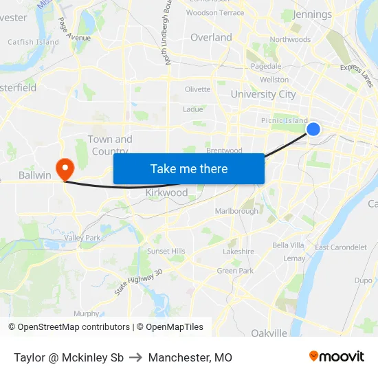 Taylor @ Mckinley Sb to Manchester, MO map