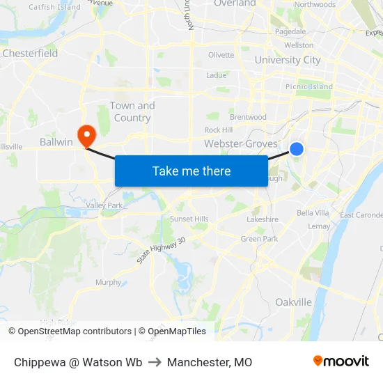 Chippewa @ Watson Wb to Manchester, MO map