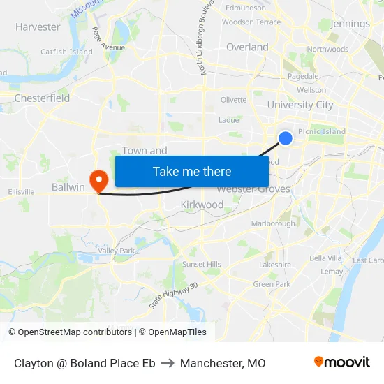 Clayton @ Boland Place Eb to Manchester, MO map