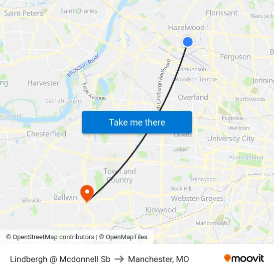 Lindbergh @ Mcdonnell Sb to Manchester, MO map