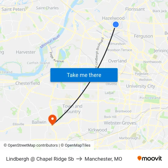 Lindbergh @ Chapel Ridge Sb to Manchester, MO map