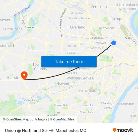 Union @ Northland Sb to Manchester, MO map