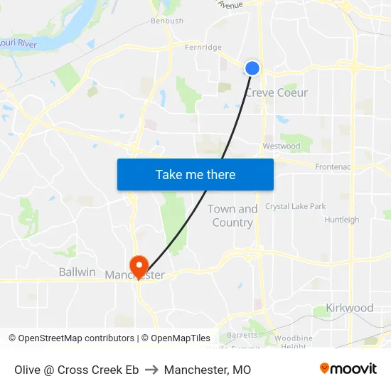 Olive @ Cross Creek Eb to Manchester, MO map