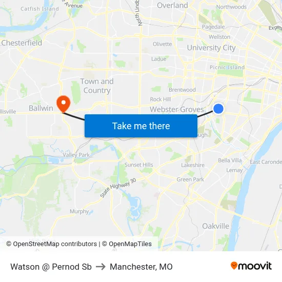 Watson @ Pernod Sb to Manchester, MO map