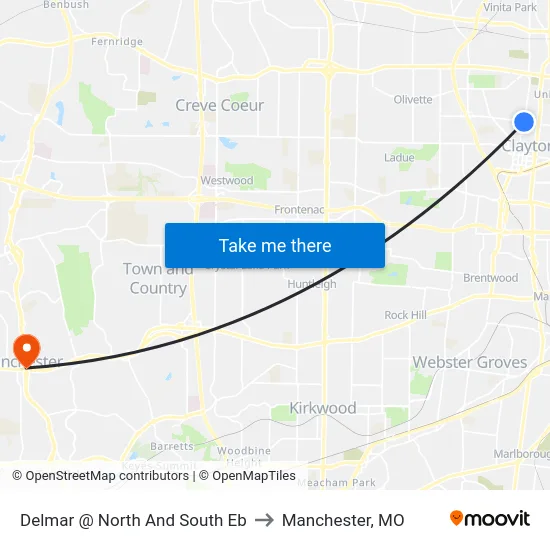 Delmar @ North And South Eb to Manchester, MO map