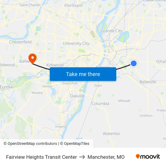 Fairview Heights Transit Center to Manchester, MO map