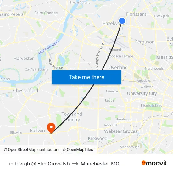 Lindbergh @ Elm Grove Nb to Manchester, MO map