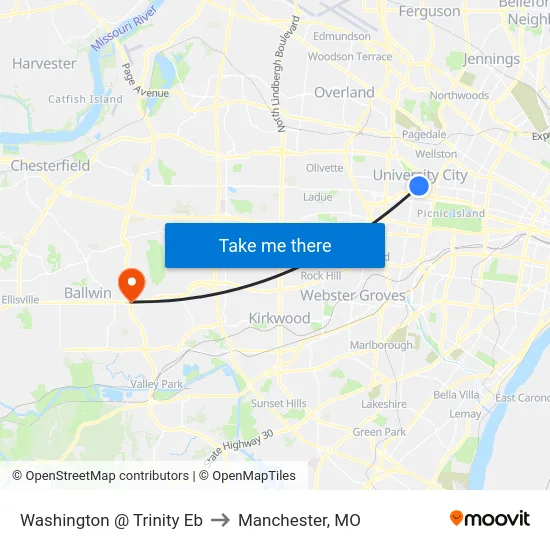 Washington @ Trinity Eb to Manchester, MO map