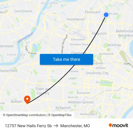 12757 New Halls Ferry Sb to Manchester, MO map