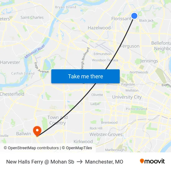 New Halls Ferry @ Mohan Sb to Manchester, MO map