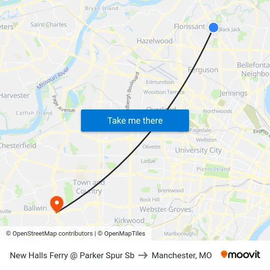 New Halls Ferry @ Parker Spur Sb to Manchester, MO map