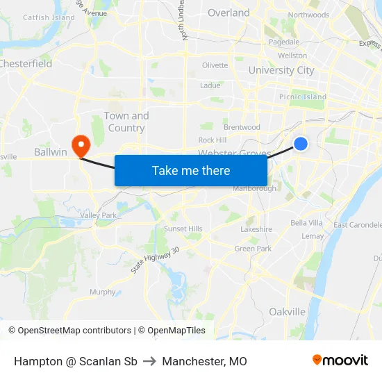 Hampton @ Scanlan Sb to Manchester, MO map
