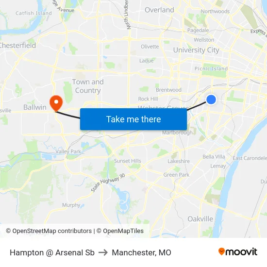 Hampton @ Arsenal Sb to Manchester, MO map