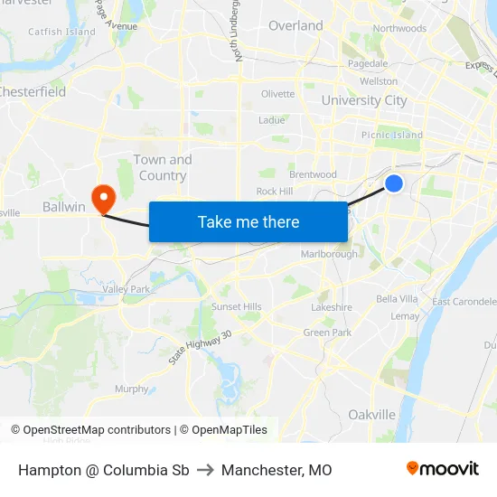 Hampton @ Columbia Sb to Manchester, MO map