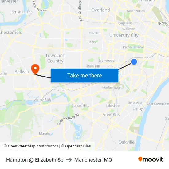 Hampton @ Elizabeth Sb to Manchester, MO map