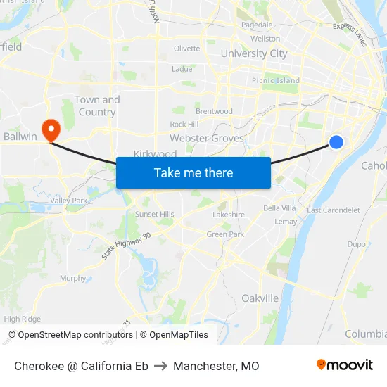 Cherokee @ California Eb to Manchester, MO map
