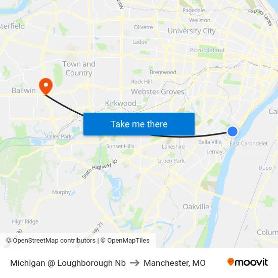 Michigan @ Loughborough Nb to Manchester, MO map