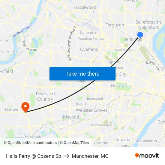 Halls Ferry @ Cozens Sb to Manchester, MO map
