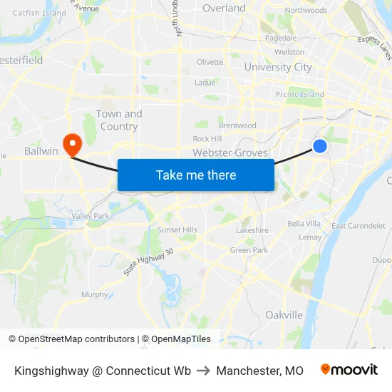 Kingshighway @ Connecticut Wb to Manchester, MO map