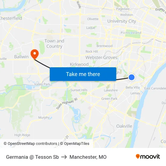 Germania @ Tesson Sb to Manchester, MO map