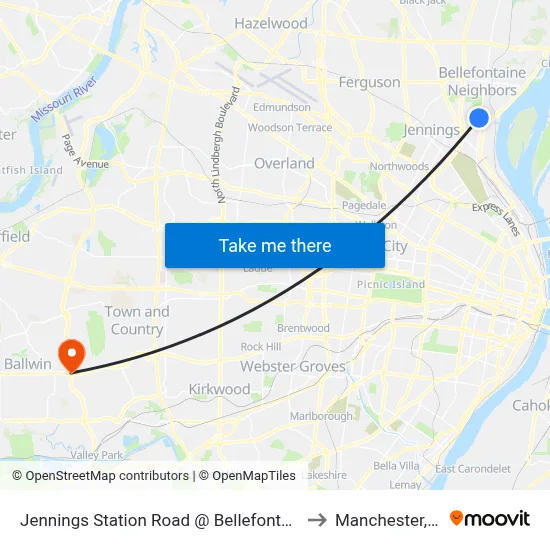 Jennings Station Road @ Bellefontaine Wb to Manchester, MO map