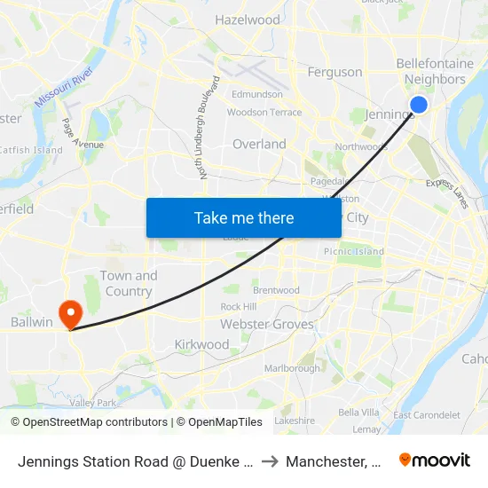 Jennings Station Road @ Duenke Eb to Manchester, MO map