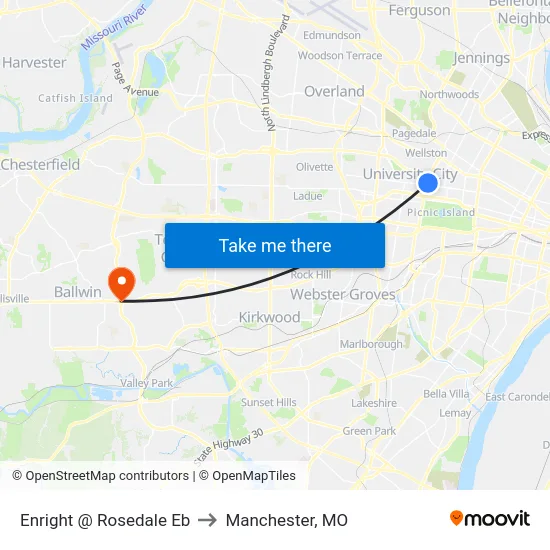 Enright @ Rosedale Eb to Manchester, MO map