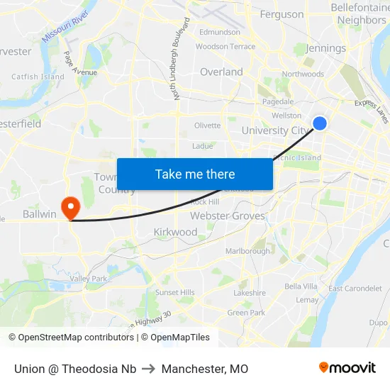 Union @ Theodosia Nb to Manchester, MO map