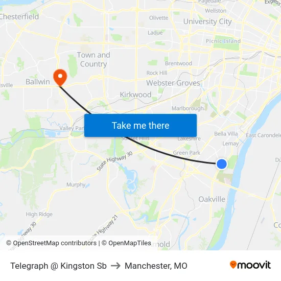 Telegraph @ Kingston Sb to Manchester, MO map