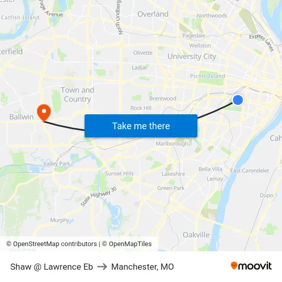 Shaw @ Lawrence Eb to Manchester, MO map