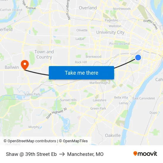 Shaw @ 39th Street Eb to Manchester, MO map